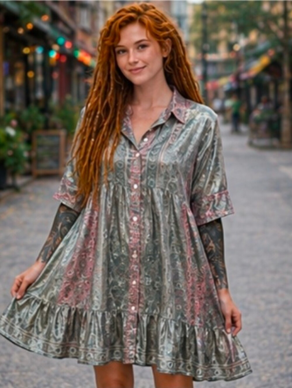 RHEA Gentle Greens Dress Button Up. One Size Fits Most